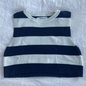 Zara Girls Cropped Navy Blue and White Tank Top